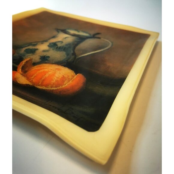 Henk Bos Still Life Art Tile Vintage | Ceramic Wall Plaque with Pitcher & Orange - Picture 4 of 9